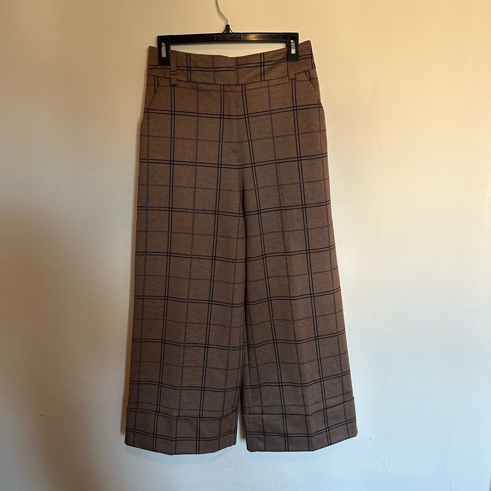 Wide Leg Cropped Window Plaid Pants